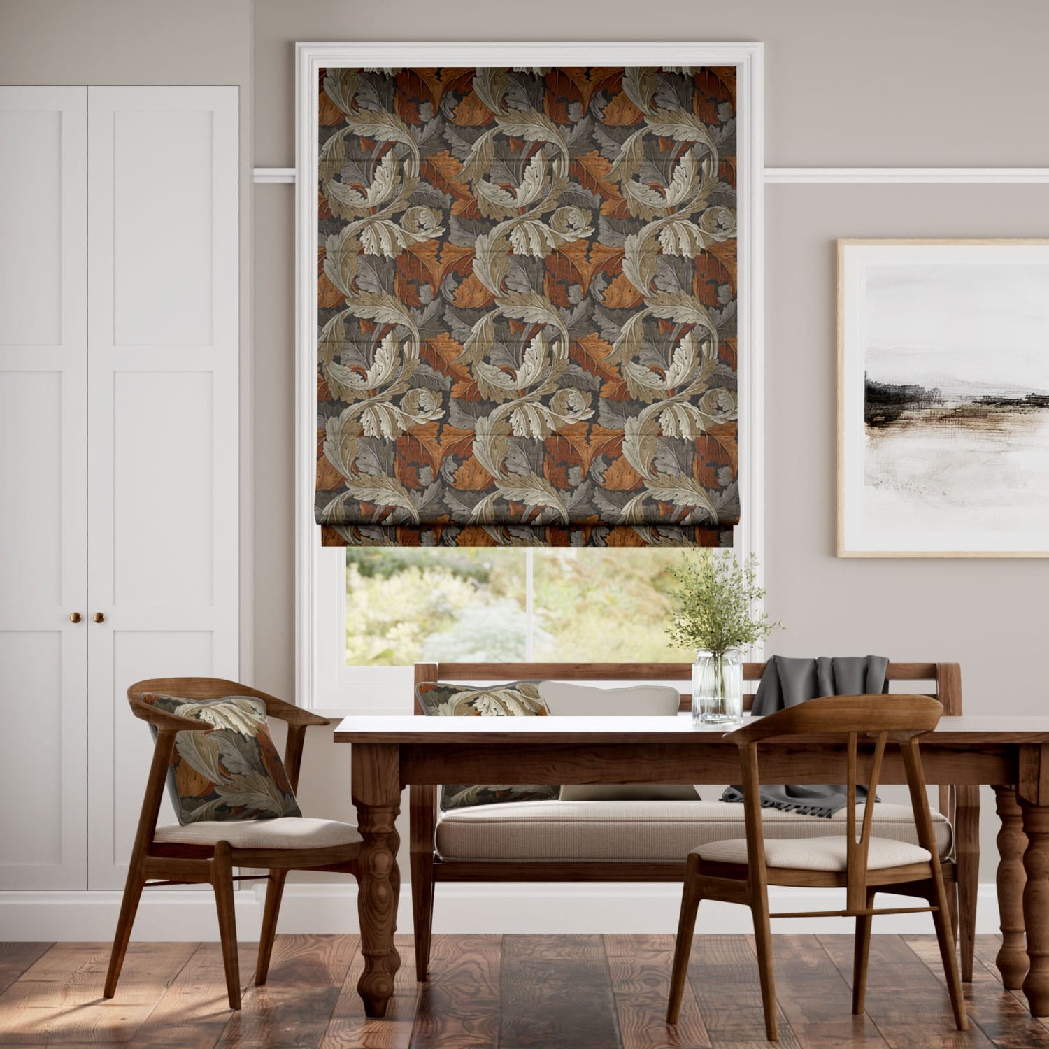 William Morris Acanthus Velvet Chestnut Roman Blind