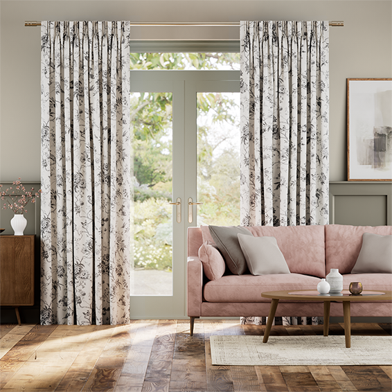 Bird Toile Charcoal Curtains