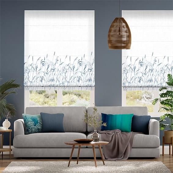 Blowing Grasses Blue Roman Blind