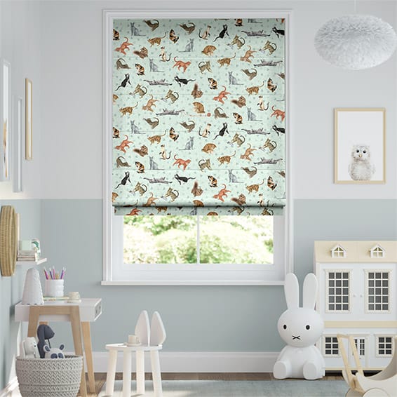 Blue Cats Duck Egg Roman Blind