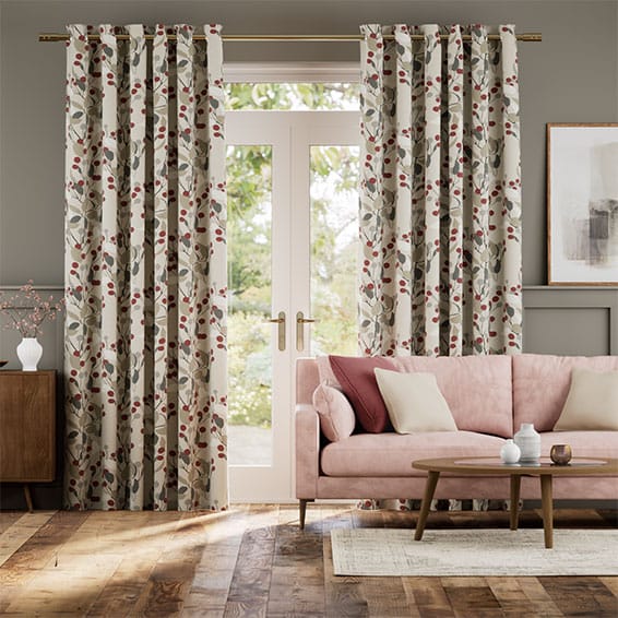 Bursting Berries Linen Cherry Pop Curtains