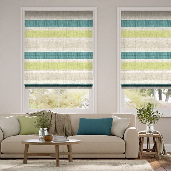 Cardigan Stripe Linen Sea Green Roman Blind