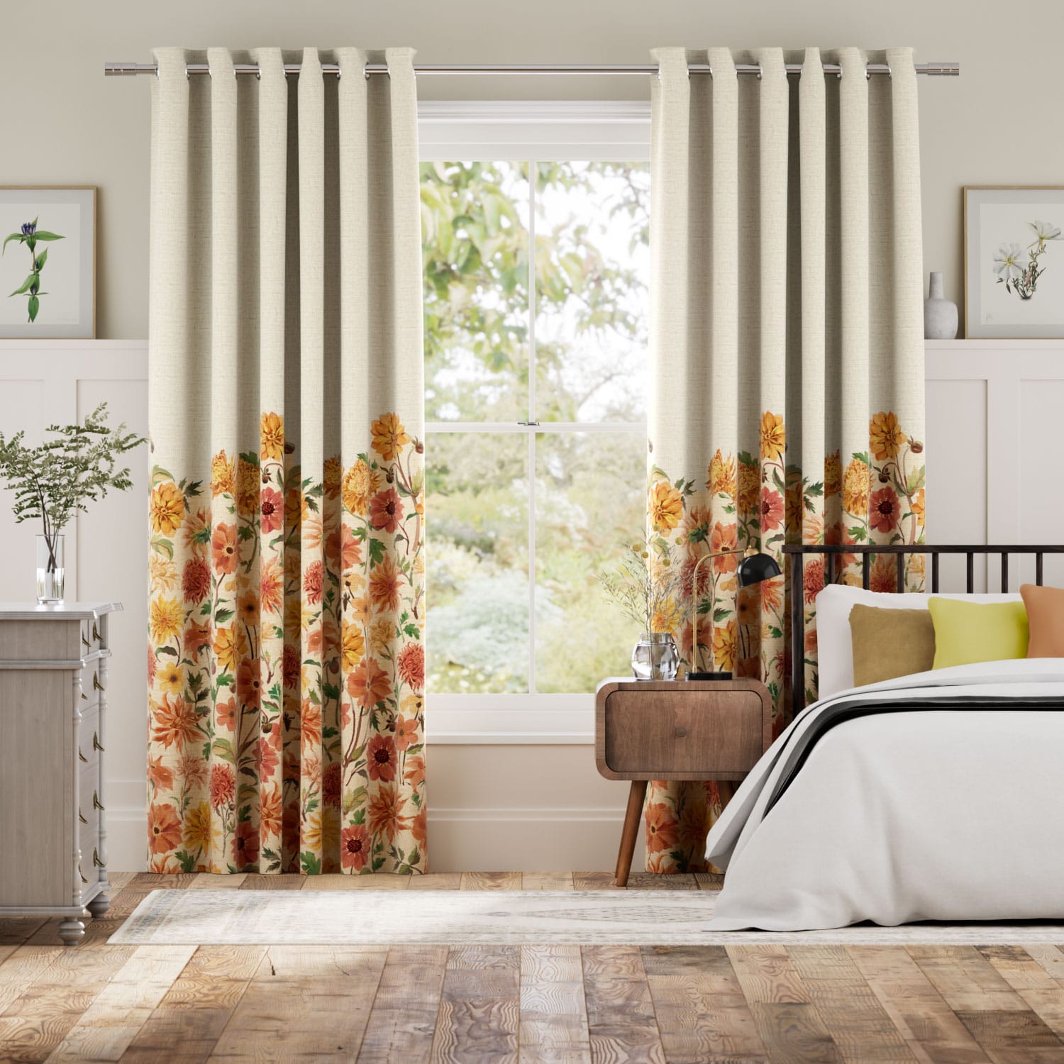 Dahlia and Chrysanthemum Yellow Curtains