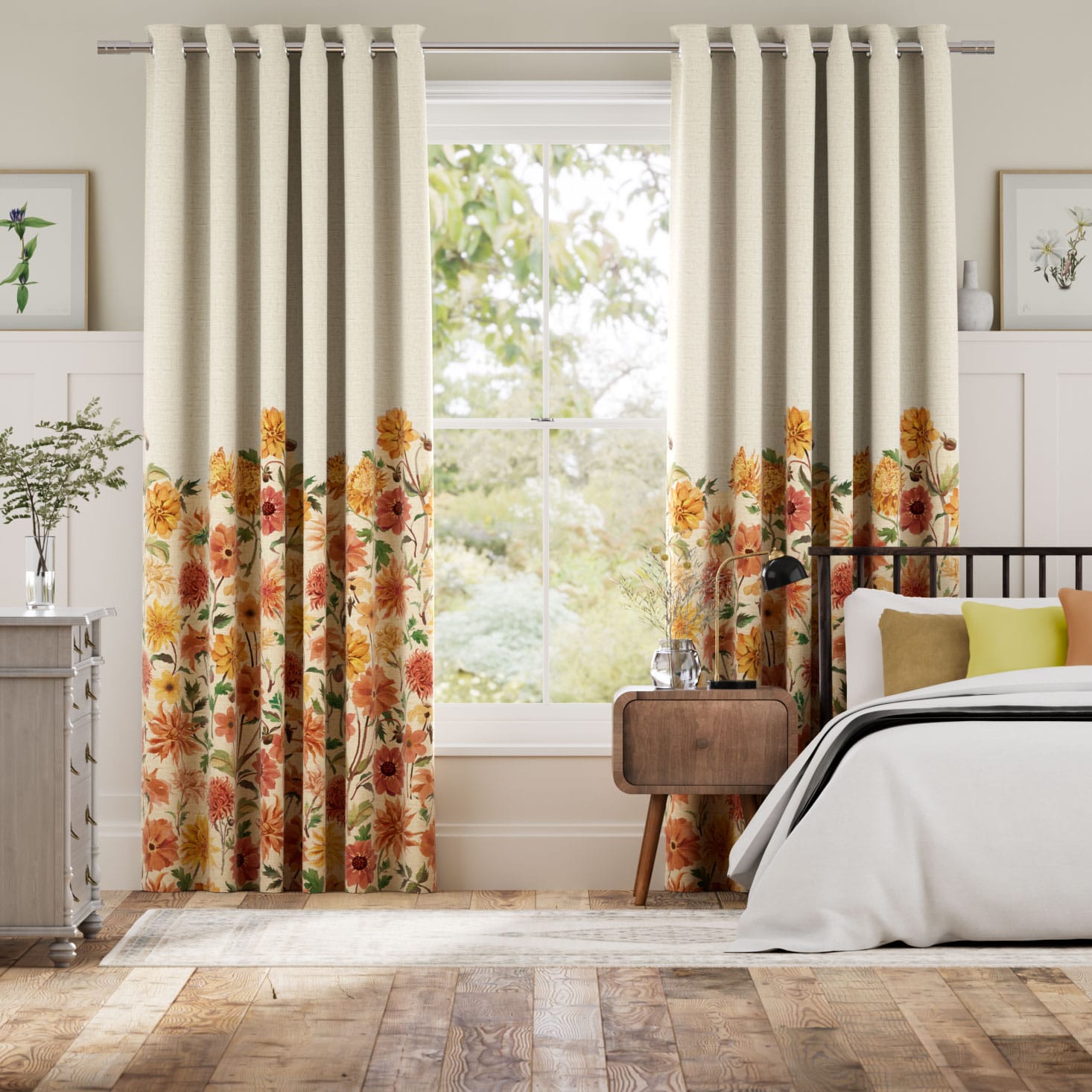 Dahlia and Chrysanthemum Yellow Curtains thumbnail image