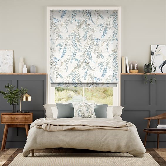 Electric Dappled Ferns Blue Stone Roman Blind