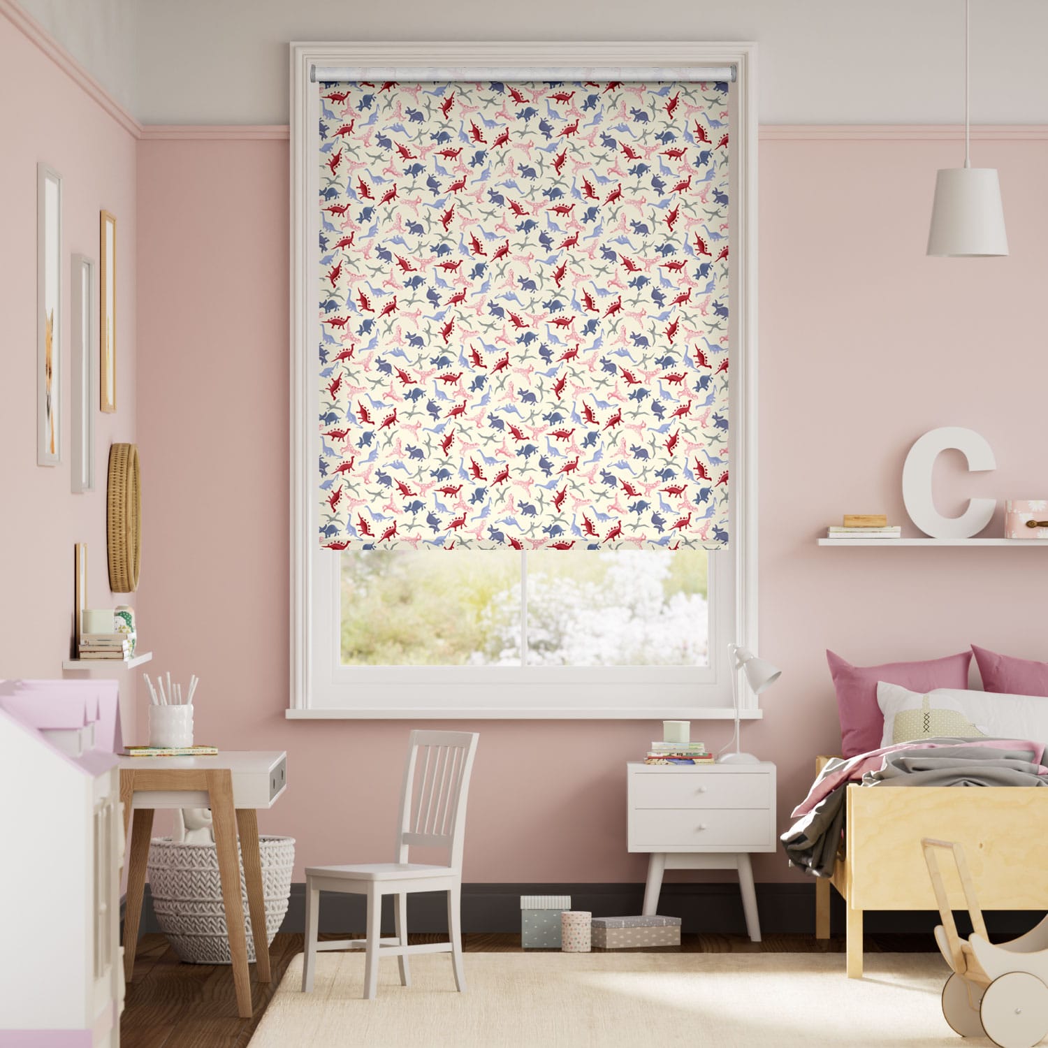 Dinosaurs Pink Roller Blind