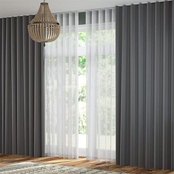 Double S-Fold Chateau Slate & Bright White Curtains