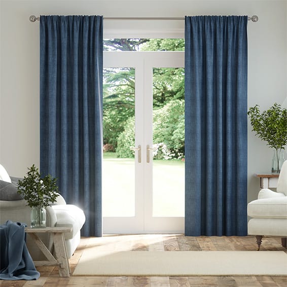 Eternity Linen Whale Blue Curtains