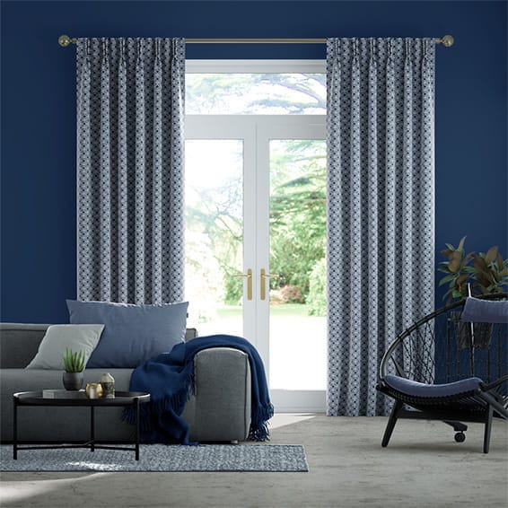 Fretwork Indigo Curtains