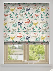 Hygge Birds Vintage Linen Reef Blue Roman Blind thumbnail image