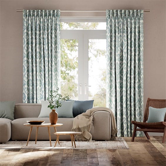 Ikat Damask Chalk Blue Curtains