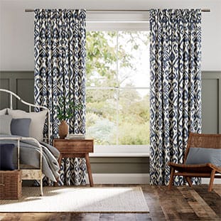 Ikat Damask Ink Blue Curtains thumbnail image