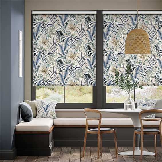 Inky Botanical Blue Stone Roller Blind