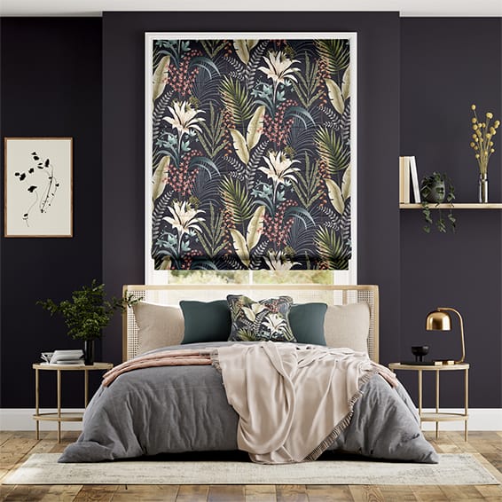 Electric Inky Botanical Charcoal Roman Blind