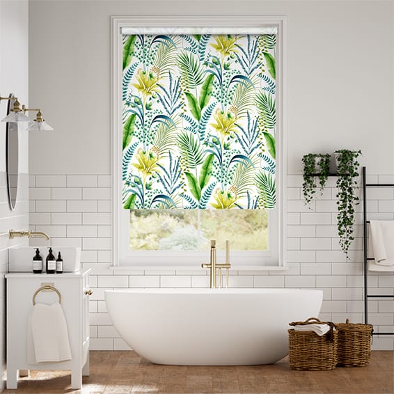 Inky Botanical Leaf Green Roller Blind