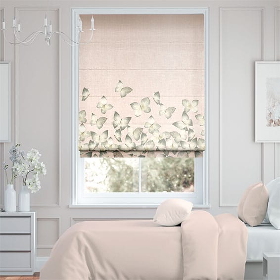 Kazuyo Border Faux Silk Blush Roman Blind