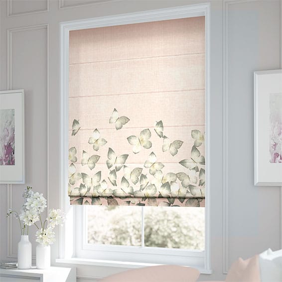 Kazuyo Border Faux Silk Blush Roman Blind