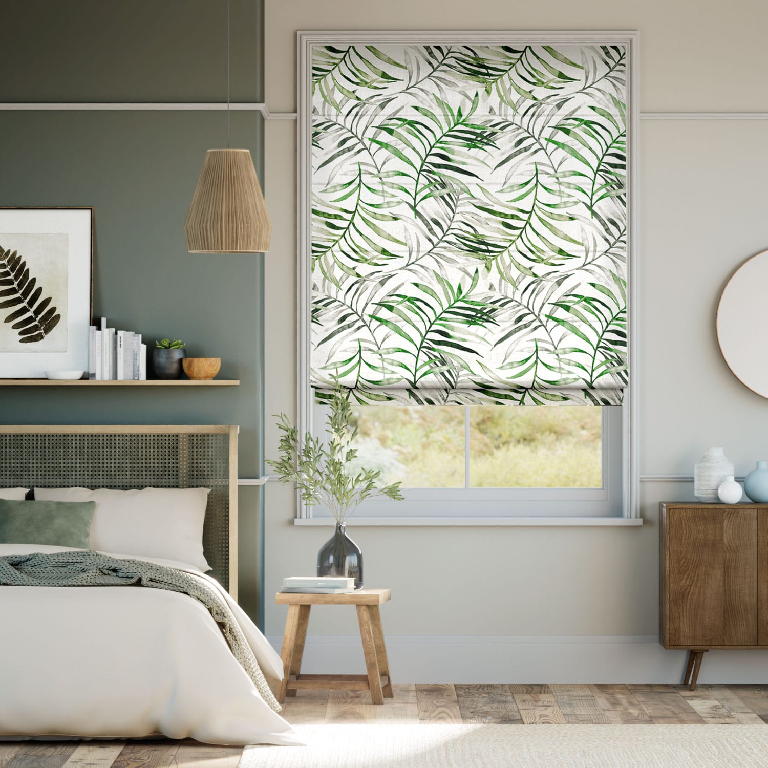 Kentia Linen Leaf Roman Blind