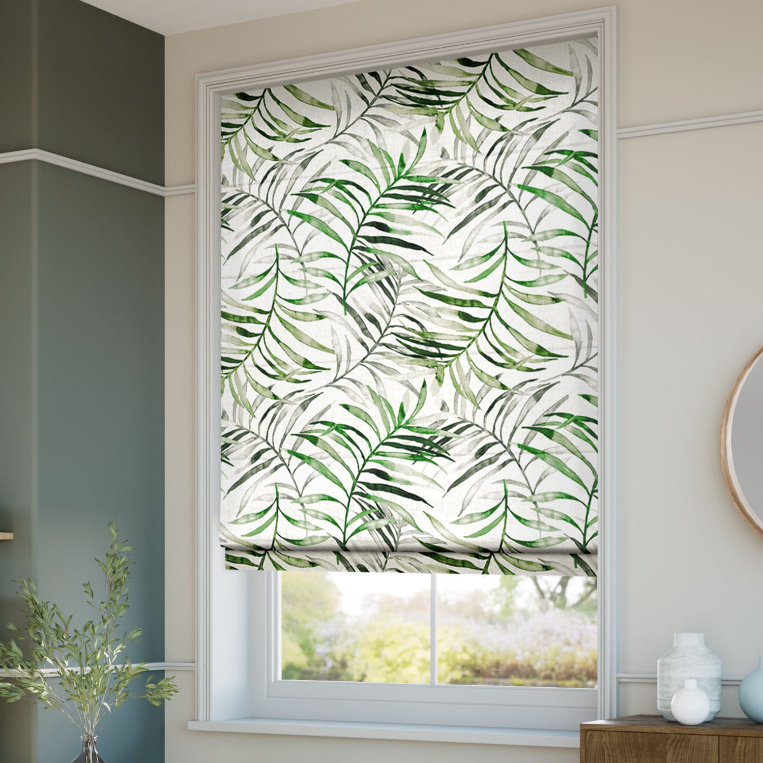 Kentia Linen Leaf Roman Blind