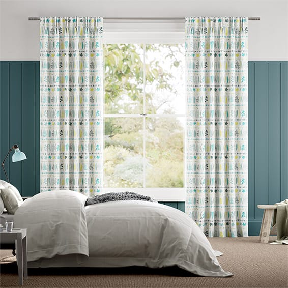 Leaf Stripe Aqua  Curtains