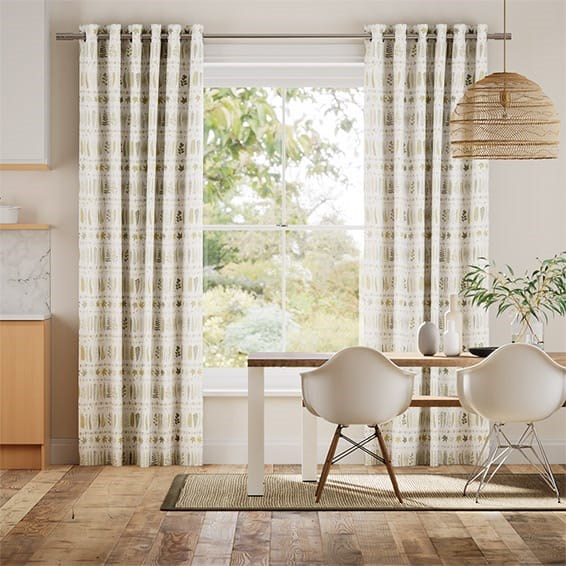 Leaf Stripe Natural And Grey  Curtains