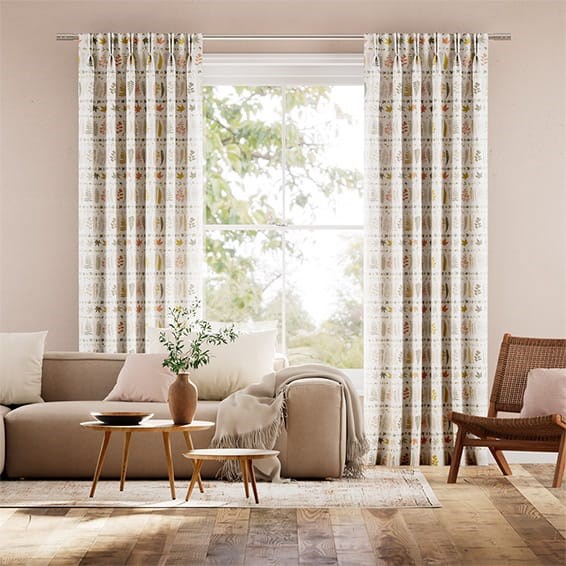 Leaf Stripe Soft Coral Curtains