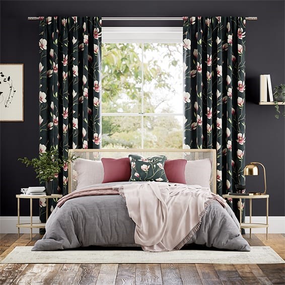 Magnolia Trail Charcoal & Blush Curtains