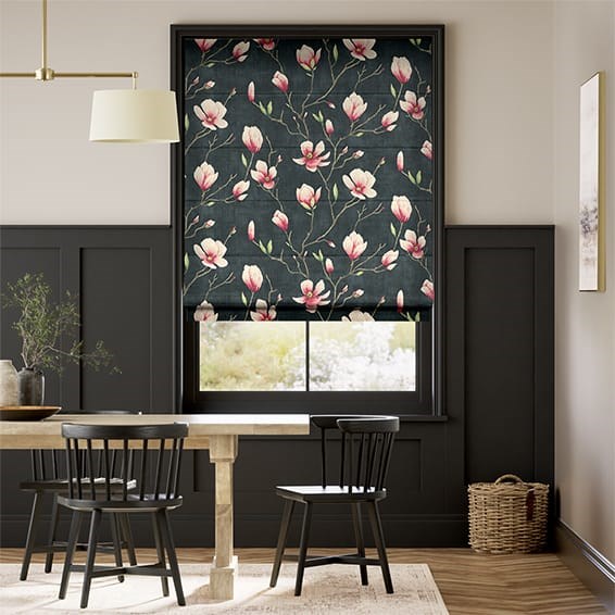 Magnolia Trail Charcoal & Blush Roman Blind