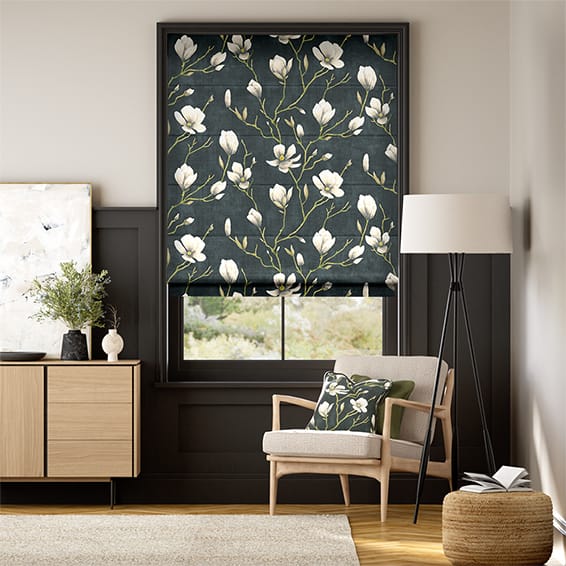 Magnolia Trail Charcoal & Natural Roman Blind