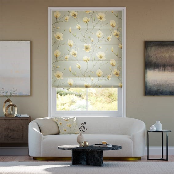 Electric Magnolia Trail Faux Silk Gold Roman Blind