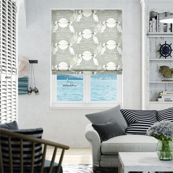 Moonlit Cranes Linen Smoke Roman Blind