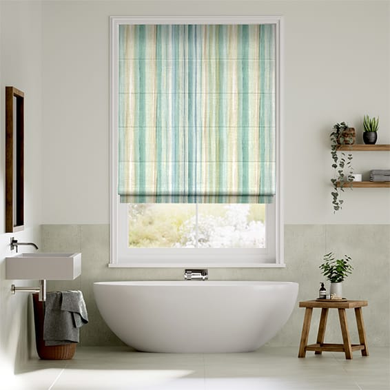 Oasis Stripe Aqua Blue Roman Blind