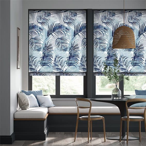 Palm Leaf Blue Roman Blind