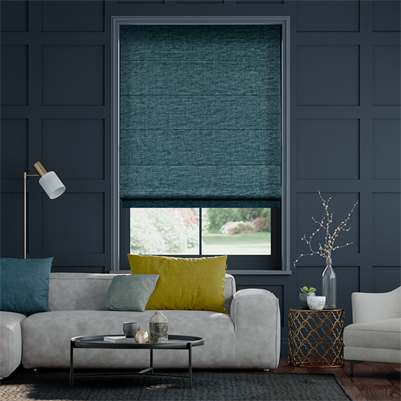 Plush Chenille Ocean Blue  Roman Blind