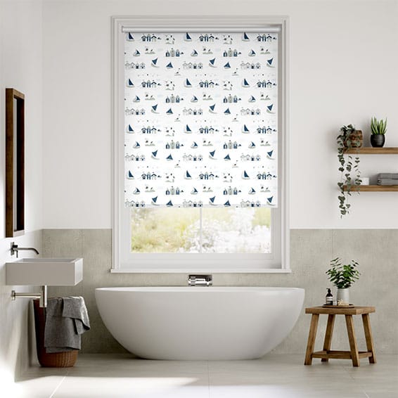 Splash Blackout Beach Hut Navy Roller Blind