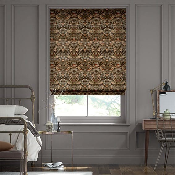 William Morris Strawberry Thief Velvet Chocolate Roman Blind