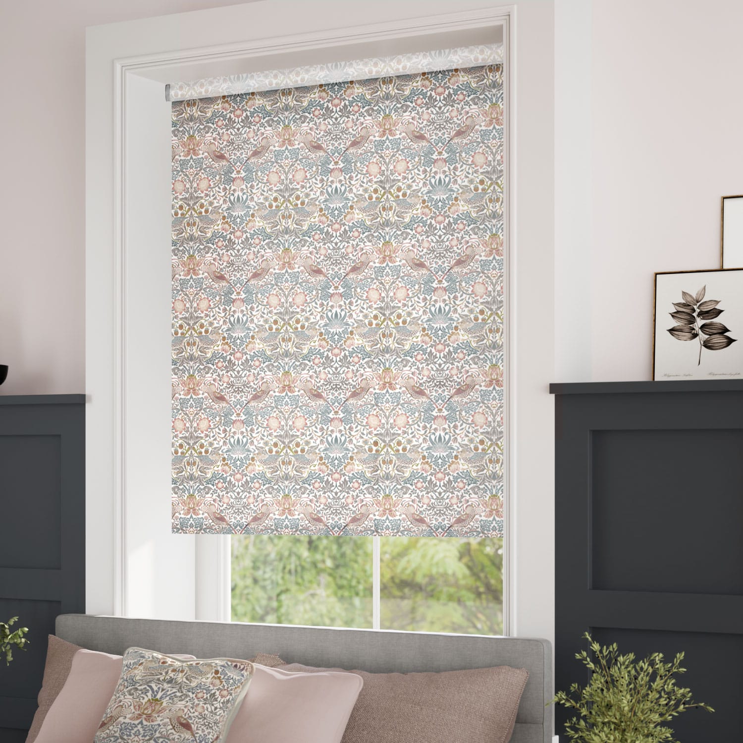 William Morris Strawberry Thief Rose Chalk Roller Blind