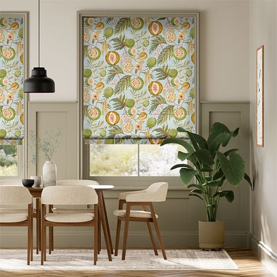 Tropical Fruit Blue Ochre Roman Blind