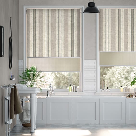 Double Roller Truro Stripe Linen Sandstone Blind