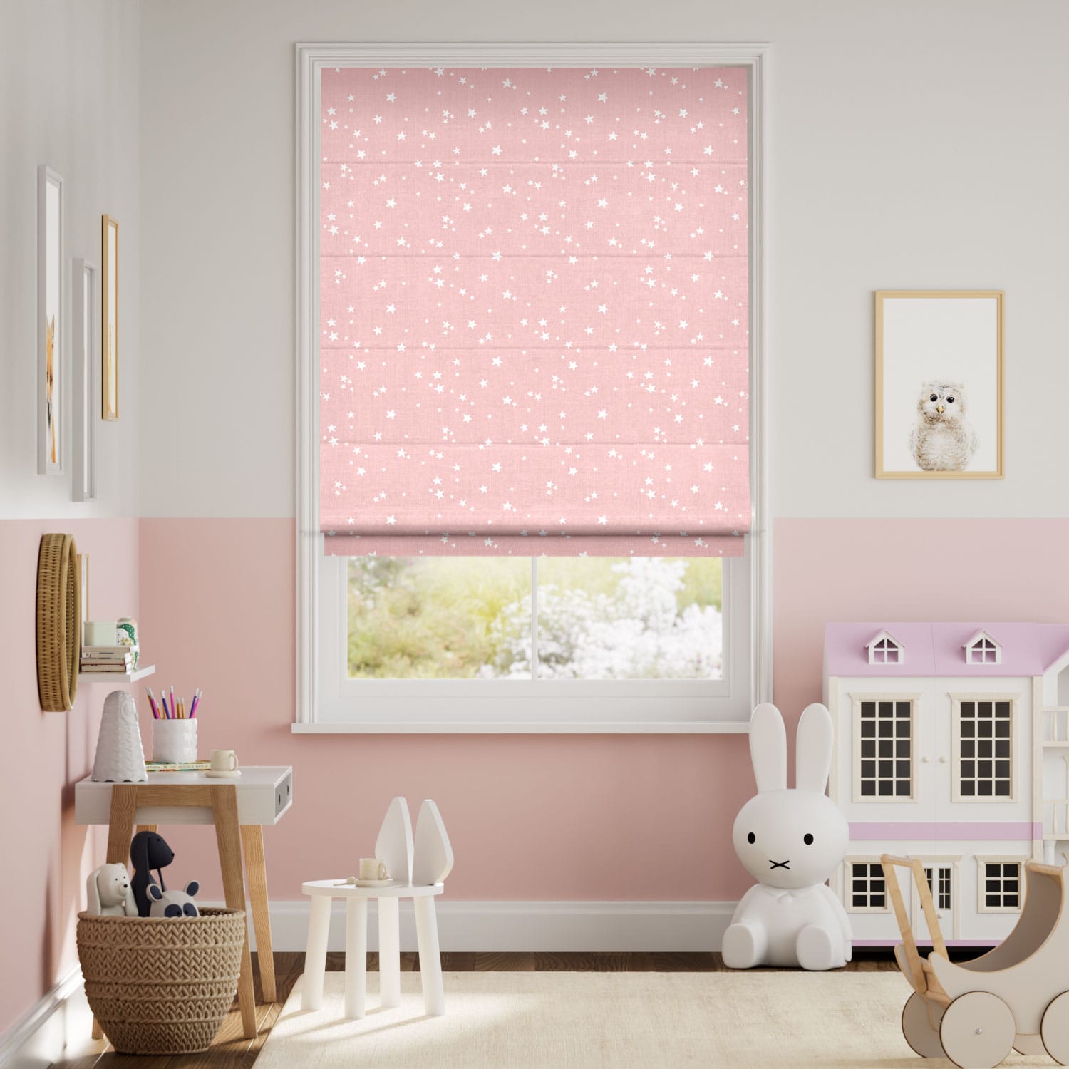 Twinkling Stars Candyfloss Pink Roman Blind