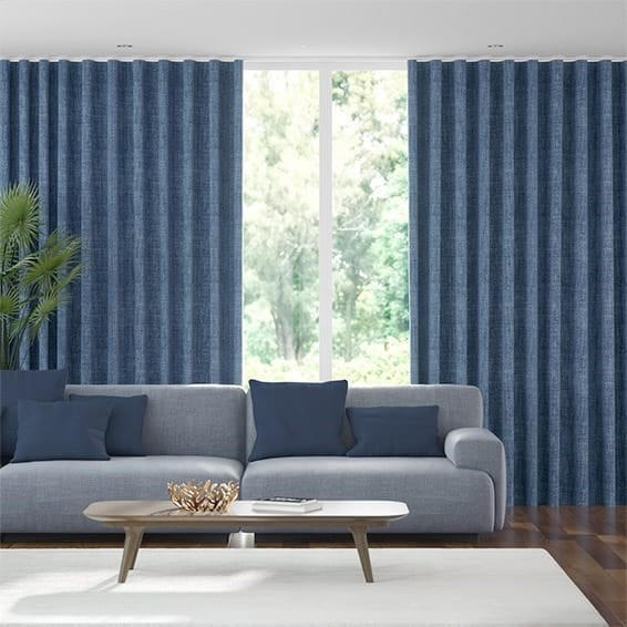 S-Fold Eternity Linen Whale Blue Curtains