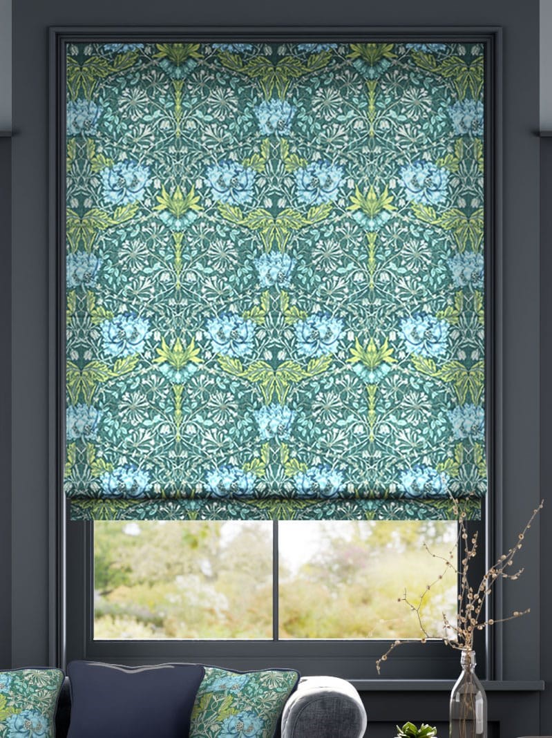 William Morris Honeysuckle and Tulip Velvet Moonstone Roman Blind thumbnail image