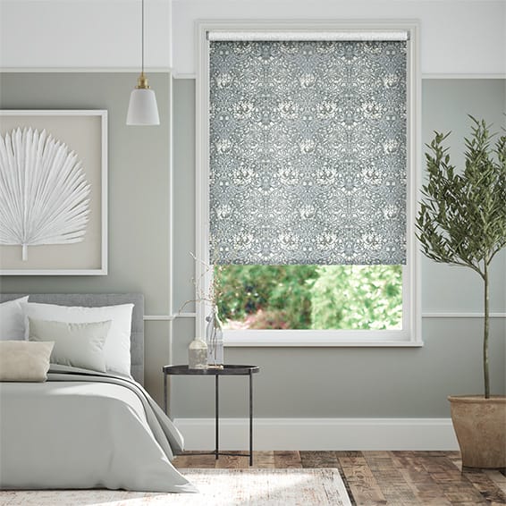 William Morris Honeysuckle and Tulip Velvet Pewter Roller Blind