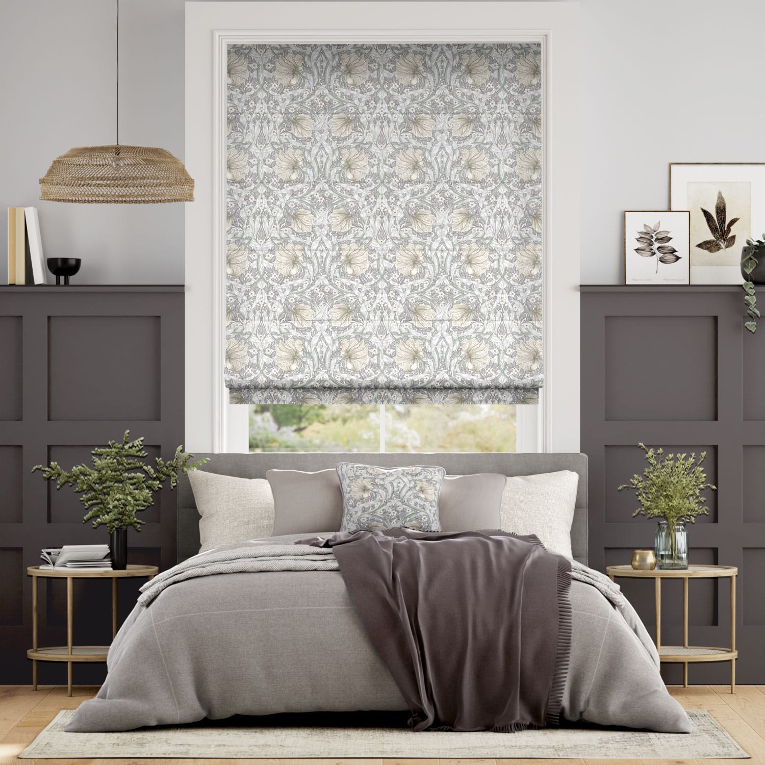 William Morris Pimpernel Dove Grey Roman Blind