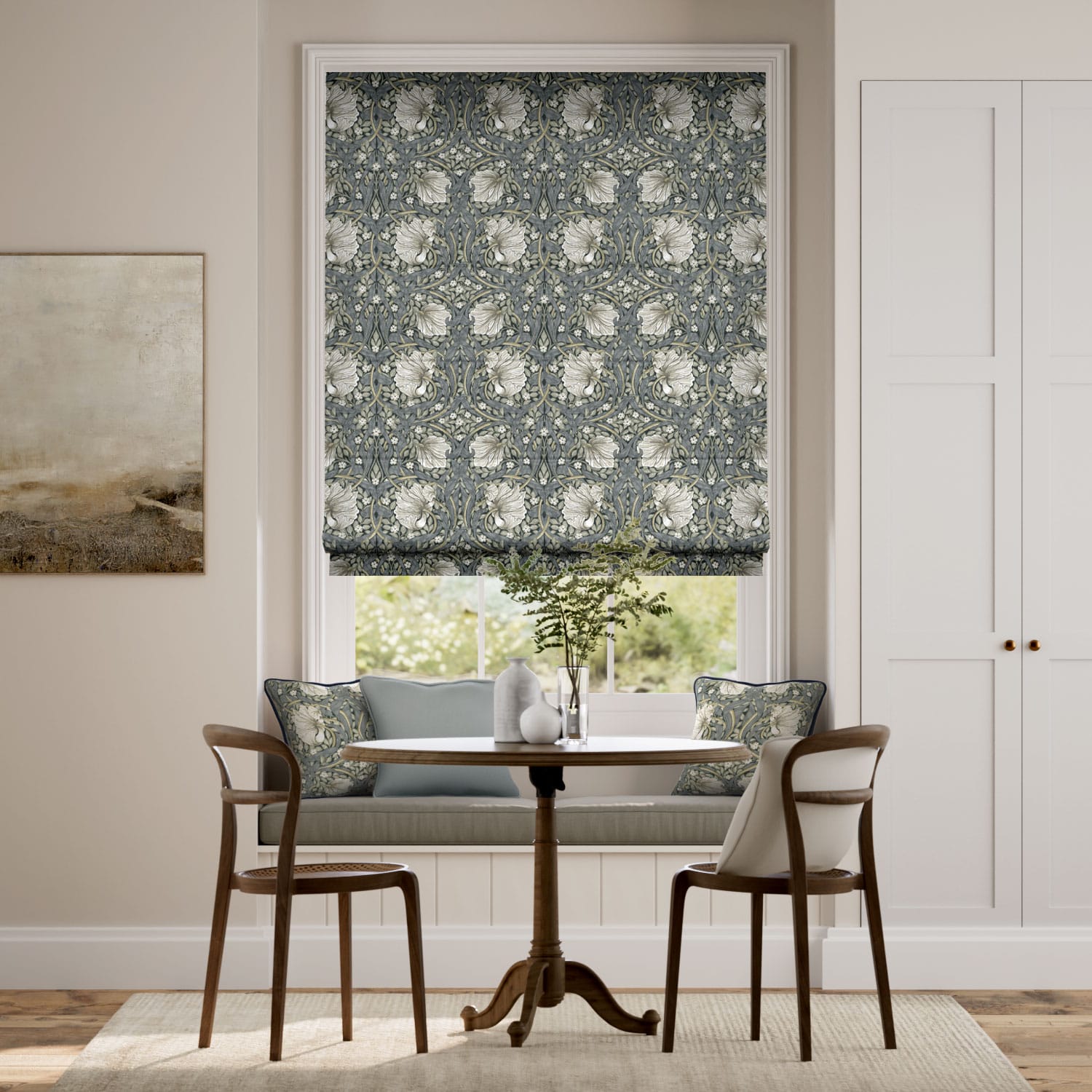 William Morris Pimpernel French Grey Roman Blind