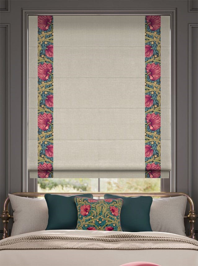 William Morris Pimpernel Teal & Bijou Linen Latte Roman Blind thumbnail image