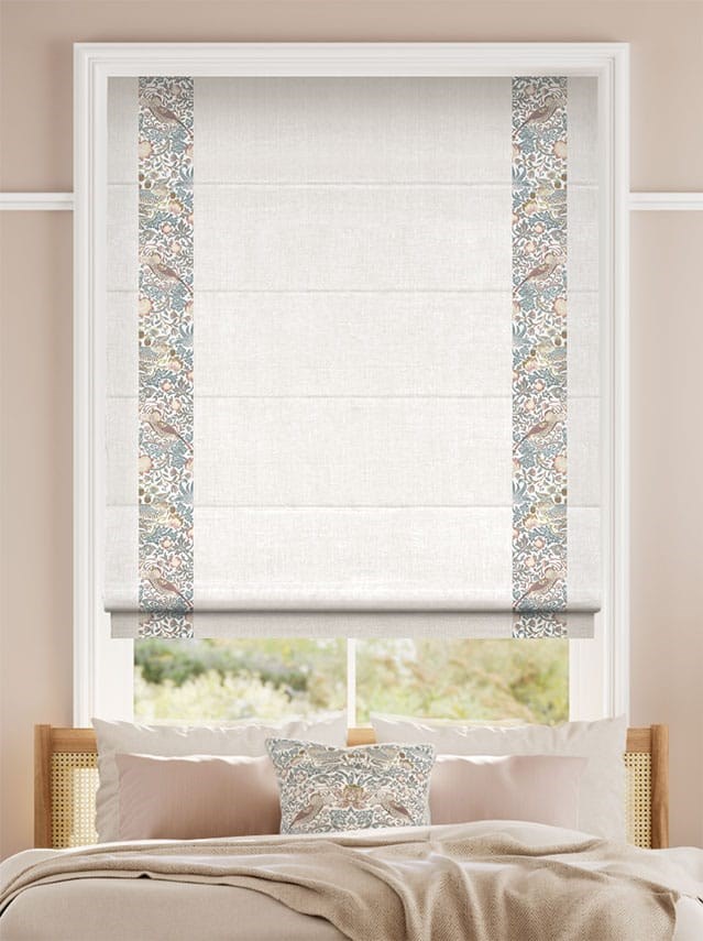 William Morris Strawberry Thief Rose Chalk & Bijou Linen Alabaster Roman Blind thumbnail image