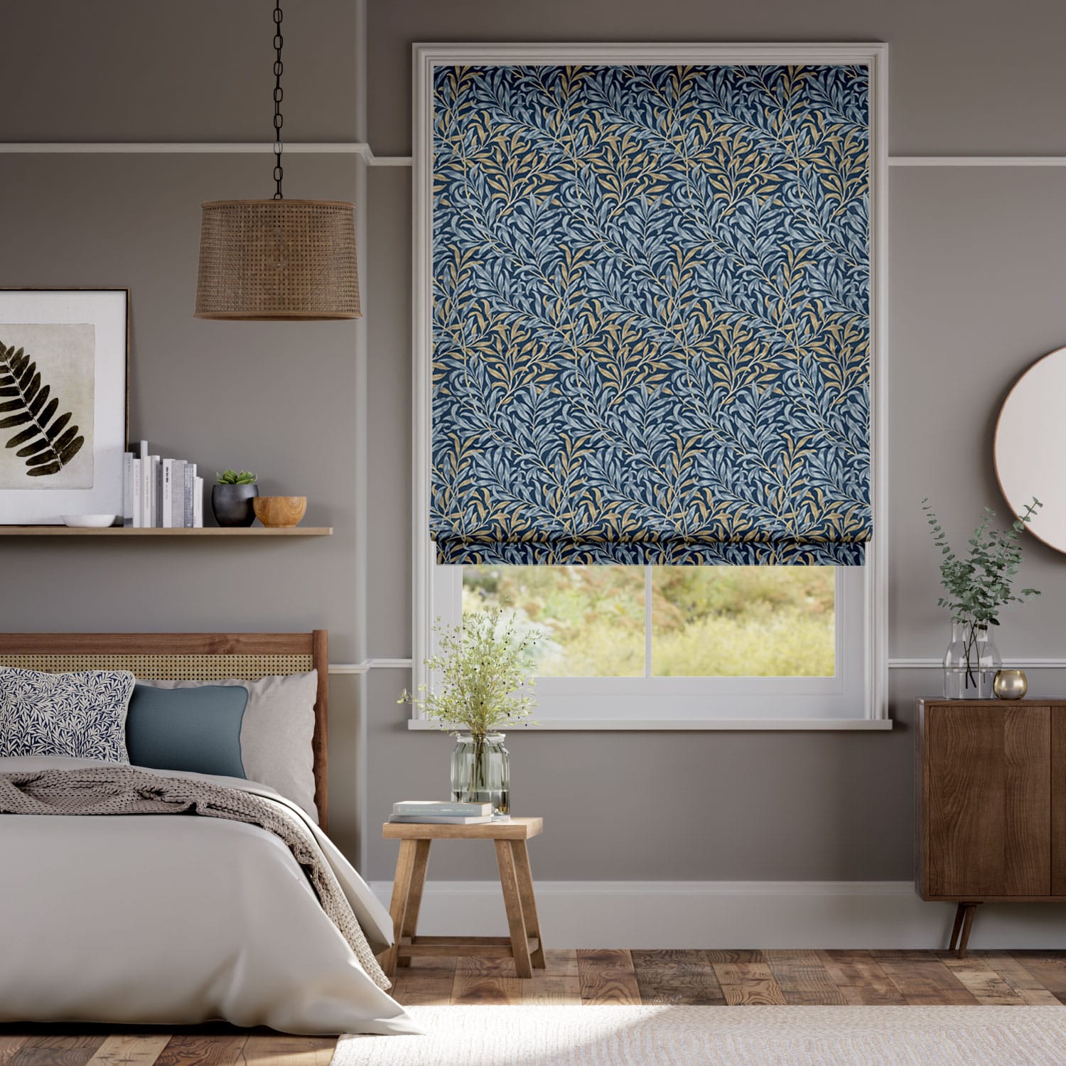 William Morris Willow Bough Midnight Roman Blind